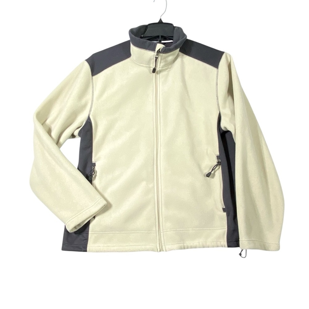 Tek Gear Fleece Jacket Men's L Cream Gray Full Zip Stand Up Collar Lightweight